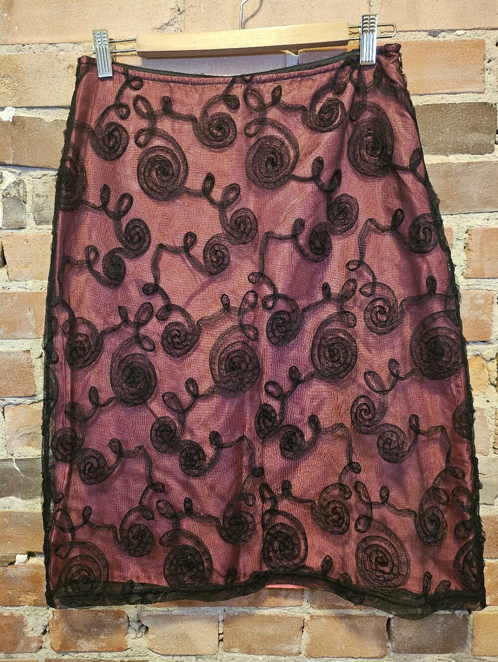 Vintage Y2K Pencil Skirt — Hot Pink with Black Rosette Mesh Overlay